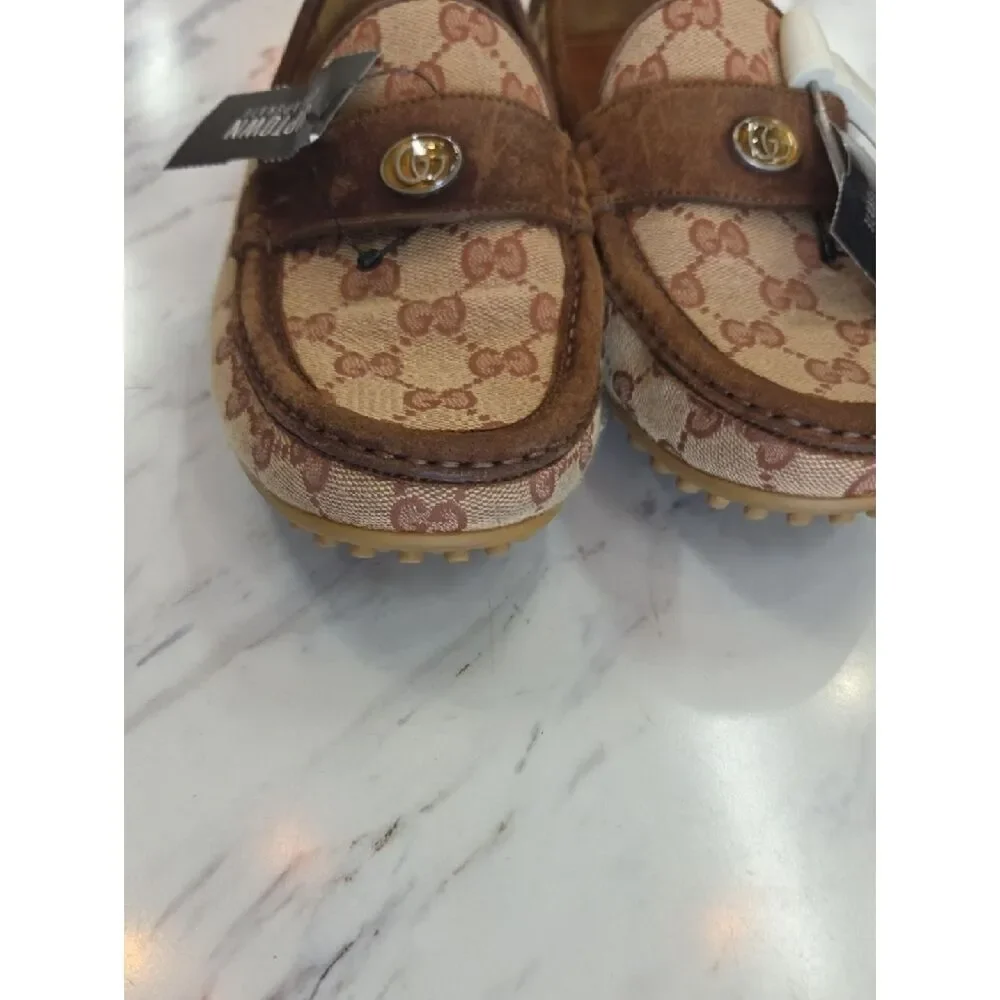 Gucci Brown Monogram Suede Driving Loafers